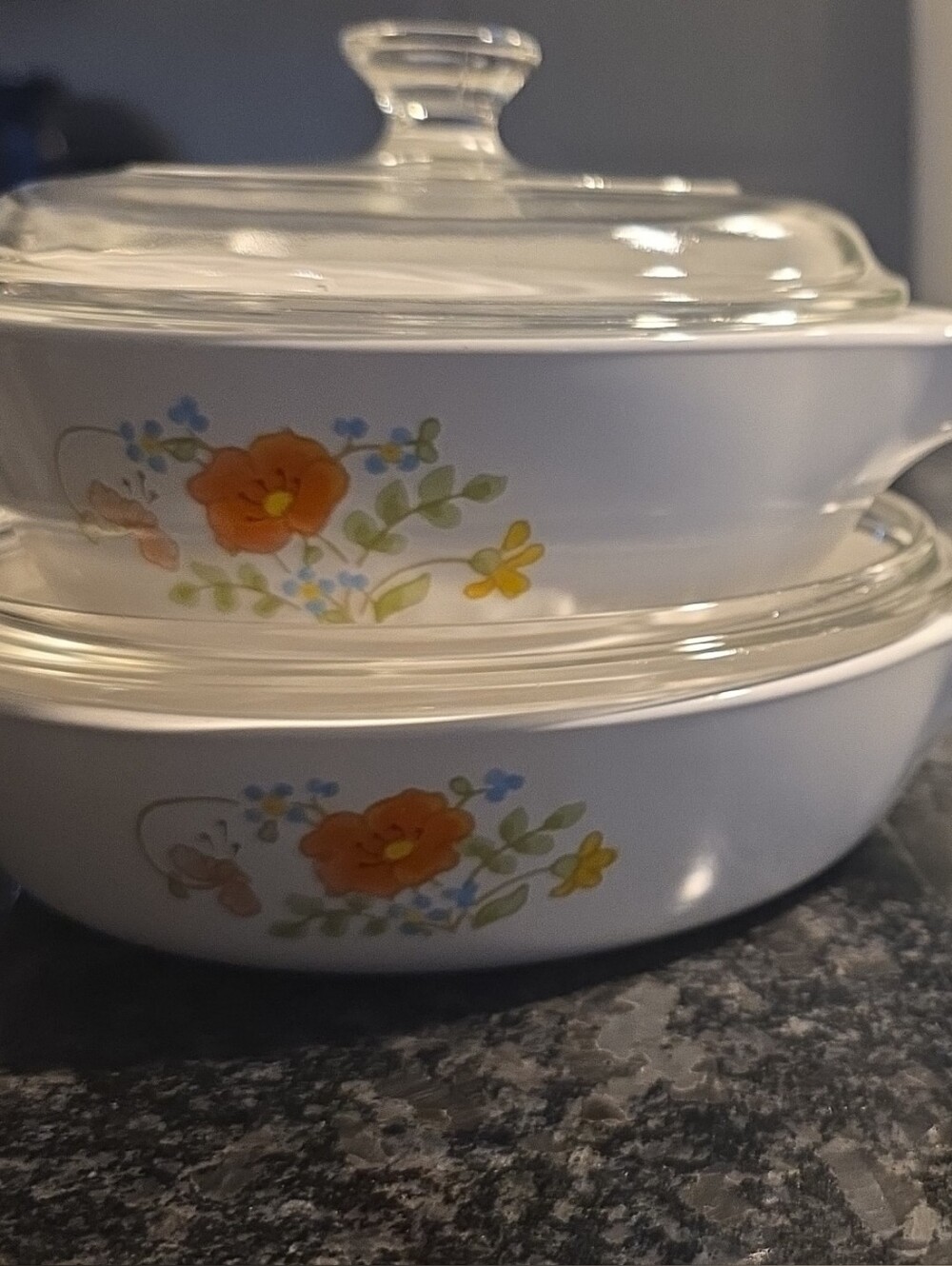 The Corning Ware Wildflower Saucepan/Skillet with Pyrex Lids.
